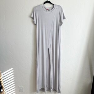 Free People Beach | Cross Over Open Front Maxi Shirt Dress in Blue Grey | Large